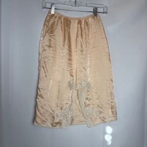Vintage‎ Lingerie Slip Skirt Top 3 pc Set Champagne Lace Trim Boudoir Loungewear